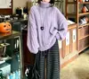 Suéter de gola alta em tricô de tranças liso estilo coreano para mulheres, nova coleção de inverno, com um design relaxado e estiloso, perfeito como uma camada interna de caimento solto.