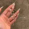 Pendientes de Borla con Perla de Imitación y Hoja de Circonita Estilo Coreano para Mujer, Lujo Ligero, Gama Alta, Pendientes Elegantes, Clips para Orejas sin Perforar