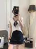 Camiseta de Manga Corta para Mujer con Corbata de Seda 2026 Nueva Ropa de Verano para Mujer Moda Coreana Estilo Preppy Camisetas para Mujer Tendencia