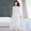 Vestido Bordado de Seda de Marca de Luxo para Mulheres, Decote em V de Alta Qualidade, Elegante e Rejuvenescedor, Emagrecedor Vestido Longo 2026