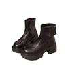 Botines Chelsea de Tacón Alto con Suela Gruesa para Mujer Nuevos Botines Cortos de Terciopelo Cálidos para Otoño e Invierno 2025 Resistentes al Desgaste Antideslizantes Versátiles Botas para Mujer
