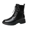 Otoño Invierno 2026 Nuevo Comercio Exterior Moda Casual Botas Martin Botines Cortos para Mujer Suela Plana Cálidos Botas Retro Negras Transfronterizo
