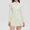 Conjunto Esportivo Novo Transfronteiriço para Mulheres, Secagem Rápida para Corrida Fitness, Camisa Polo Falsa de Duas Peças Meio Comprida, Saia Curta de Manga Longa, Roupa de Tênis
