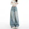 Jeans Personalizados con Bordado de Cachorro Transfronterizos Nuevos 2026 para Mujer, Cintura Alta, Pierna Ancha Holgada, Adelgazantes, Caída Suelta, Corte Recto Versátil