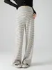 Pantalones de maternidad a rayas con forro polar para otoño e invierno, de cintura alta, soporte para el vientre, pierna ancha, adelgazantes, cálidos, buena caída, cubren el abdomen, se pueden usar afuera, pantalones largos