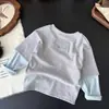 Camiseta de Manga Larga para Niños 2026 Otoño Nuevo Estilo Unisex Niños Casual Estilo Coreano Falso Dos Piezas Superior Niño Camiseta Base Grande