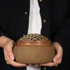 Incensário de bambu com padrão de malha de cobre puro com tampa, incensário de fundo plano para uso doméstico, presente, ornamento decorativo, latão antigo de sândalo