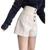 Shorts de Traje Off-White para Mujer Primavera y Verano 2026, Versátiles de Cintura Alta, Adelgazantes, de Pierna Ancha para Ropa de Exterior
