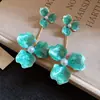 Pendientes Colgantes Flor de Perla con Goteo de Aceite de Aguja de Acero, Estilo Dulce y Fresco, Pendientes de Gama Alta Nicho al por Mayor