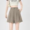Shorts de Traje Caqui de Seda Helada para Mujer Verano Delgados de Cintura Alta Ajustados Sueltos Casuales Línea A Ropa Exterior Pantalones de Cinco Puntos