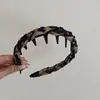 Diadema con Dientes Ondulados de Tela Negra con Estampado de Leopardo Clásico, Diadema Esponjosa de Corona Alta, Pinza para el Cabello, Accesorio para el Cabello para Mujeres