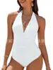 Aliexpress Amazon Popular Transfronterizo Europeo y Americano Multicolor Cuello en V Cubre Piel Espalda Fruncida Aspecto Adelgazante Traje de Baño de Una Pieza para Mujer