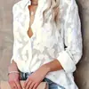 Camisa Jacquard Elegante Solta com Bolso Casual Plus Size Feminina