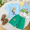 Verão 2025 Novo Estilo Comércio Exterior Meninos Desenho Animado Gola Redonda Manga Curta Conjunto de Duas Peças Shorts Casuais para Bebê Menino Dropshipping