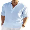 2023 Estación Independiente Comercio Exterior Hombres Casual Algodón Lino Color Sólido Manga Larga Camisa Holgada Cuello Mao Camisa Hombres de Moda En Stock