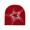 Gorro Tejido Transfronterizo, Gorro de Jacquard Estilo Americano, Gorro Cálido para la Cabeza de Otoño e Invierno, Gorro de Punto para Mujer, Gorro de Lana con Estrella de Cinco Puntas Europeo y Americano