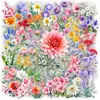 Nuevas pegatinas decorativas florales de acuarela pintadas a mano de 50 piezas para uso transfronterizo, hechas de material PET transparente, exquisitas calcomanías florales