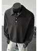 Marca de moda estilo americano Color liso Textura gofreada Estilo Old Money Primavera 2026 Nuevo Cuello polo Manga larga Sudadera Modelo versátil unisex