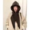 Balaclava de tricô Fair Isle com capuz para mulheres, inverno, circunferência da cabeça grande, chapéu e cachecol aquecedor de orelhas de tricô em um só