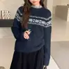 Suéter de Punto Jacquard Fair Isle con Cuello Redondo para Mujer de Amazon Fashion, Suéter Grueso Cepillado de Otoño e Invierno, Top Ajustado