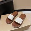 Sandalias y Pantuflas Tejidas de Suela Gruesa para Mujer 2023 Nuevo Conjunto de Verano Sandalias Caladas Simples de Una Tira Pantuflas de Suela Suave de Punta Cuadrada