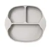 Plato de Cena de Silicona Nuevo Producto Transfronterizo Ardilla Ciervo Sika Vajilla Infantil Cuadrado Engrosado Tres Compartimentos Plato de Cena Infantil de Silicona