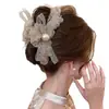 Grampo de Cabelo de Rede com Laço de Pérolas Redondas para Mulheres 2026 Novo Grampo de Tubarão Grande Penteado Bonito de Alta Qualidade Acessório de Cabelo Único