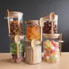 Pote de Vidro Selado Personalizado com Colher, Pote Redondo de Vidro para Doces, Garrafa de Armazenamento de Grãos para Cozinha, Pote Transparente para Armazenamento de Alimentos
