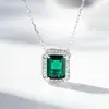 Colar de Prata Esterlina S925 para Mulheres, Pingente de Corte Esmeralda, Corrente para Clavícula, Corrente de Colar Esmeralda, Venda Direta do Fabricante