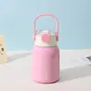 Taza aislada pequeña y robusta de acero inoxidable 316 con asa, tapa abatible, portátil, simple, vaso de agua con popote para el hogar