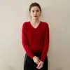 Suéter Básico de Gola V em Cashmere Puro Pronto para Vestir para Mulheres Novo Cor Pura Manga Longa Solto Simples Pulôver Básico para Mulheres