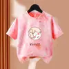 Camiseta de Manga Curta Estampada Tie-Dye de Verão para Meninas, Novo Estilo Coreano, Solta, Estilosa e Versátil para Crianças de Meia-Idade e Maiores