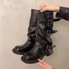 Elegantes botas estilo Martin hasta la rodilla para mujer, nueva colección otoño/invierno 2026, botas largas con suelas gruesas, que realzan la altura y con un diseño plisado, parecidas a botas de montar.
