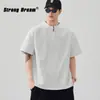 Camiseta Retro Americana para Hombre con Cuello Henry, Diseño Desestructurado, Sencilla Media Cremallera Ajuste Holgado Casual Color Sólido