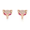 Nuevo conjunto de zorro estilo coreano pendientes de anillo colgante collar con circonita de corindón rojo incrustada chapado en oro rosa de 18 quilates