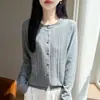 Ropa de punto para mujer de punto fino jacquard de lana, cárdigan de cuello redondo con botones ocultos, suéter fino, nuevo para el otoño de 2026