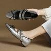 Zapatos Mary Jane Personalizados de Piel de Vaca con Remaches y Lazo Dulces y Salados Otoño 2025 Tacón Bajo Grueso Punta Cuadrada Zapatos de Piel Genuina para Mujer