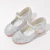 Menina Sapatos de Salto Alto Rosa Sapatos de Princesa Vestido de Daminha Sapatos Pequenos de Couro Kuromi Sapatilhas para Meninas Sapatos de Cristal para Apresentação