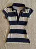 Camiseta de Verano de Moda para Mujer, Corte Ajustado, Manga Corta, Rayas Anchas en Contraste y Cuello Polo