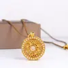 Colar Bússola Oito Tesouros Estilo Étnico Dourado Areia, Não Desbota, Pingente Rotativo, Corrente Antiga para Suéter, Acessórios Hanfu