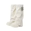 Botas vaqueras de mujer estilo Chanel 2026 con suela gruesa, elegantes, que aumentan la altura, botas largas hasta la rodilla, botas de montar de tubo alto