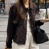 Chic Dongdaemun Retro Francés Simple Antiguo Ropa de Trabajo Versátil Solapa Bolsillo Doble con Solapa Diseño de Pantalones Chaqueta de Trabajo Holgada