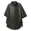 Camisa Polo de Solapa Negra Manga Corta para Hombre Verano Holgada Casual Holgada Color Sólido Simple Rayada Camiseta Top