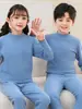 Pijama Masculino, Conjunto de Roupa Íntima Térmica, Roupas de Outono e Calças Compridas para Meninas, Blusas Térmicas de Algodão com Gola Meia-Alta para Crianças de Inverno