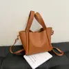 Estilo Novo da Primavera de 2026 Bolsa de Ombro tipo Balde de Couro Macio de Duas Peças Bolsa Transversal Casual Simples Tendência Este Ano