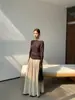 Saia Jianhe 2026 Nova Coleção Primavera Cintura Alta Design Plissado Linho Tencel Elegante Barra Larga 59235