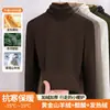 Camisa base de acetato e caxemira para mulheres, novo estilo outono e inverno 2026, gola alta sobreposta, forrada com fleece, espessada, retém o calor, top quente de manga longa