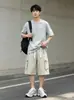 Funcionalidade de Rua Bolsa com Múltiplos Compartimentos Roupa de Trabalho Shorts de Comprimento Médio Homem Verão Nova Chegada Zíper Tira Tecida Solto Emagrecimento Calça de Cinco-Sete Pontos Mulher