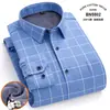 Camisas de Algodón Oxford a Cuadros de Manga Larga para Hombre para Primavera e Invierno, Versátiles Resistentes al Frío Camisas de Negocios para Caballero con Estampado Flock, Venta al por Mayor