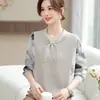 Blusa de Tricô Chiffon de Primavera da Mamãe 2026 Novo Estilo Elegante Camisa Básica para Mulheres de Meia-Idade e Idosas, Camiseta de Manga Longa para Primavera e Outono